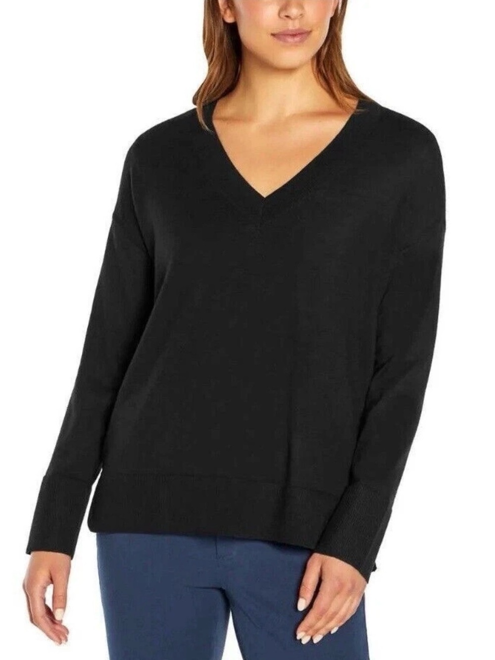 Banana Republic Silk Cashmere Blend V Neck Sweater M Black Long Sleeve